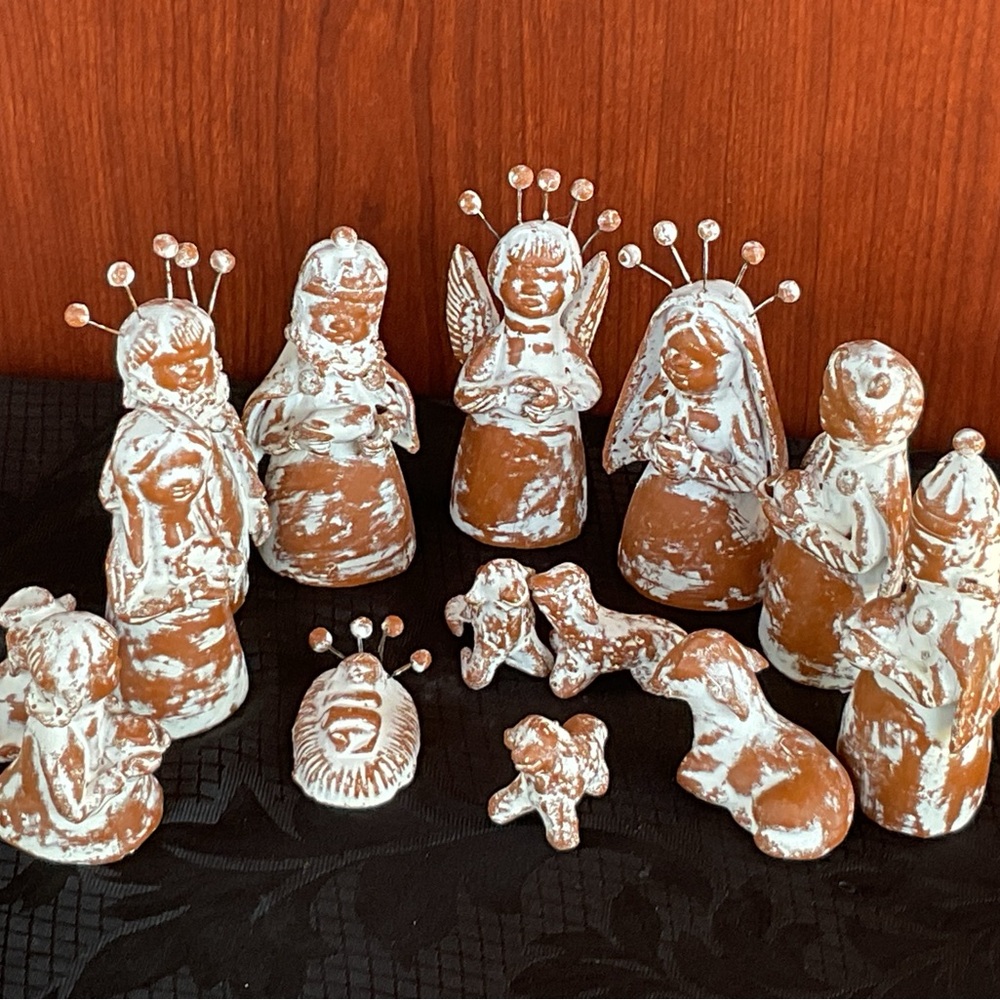Hands made nativity clay
